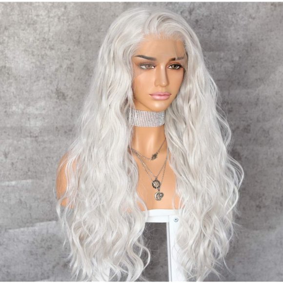 Platinum Gray White Loose Wave Lace Front Wig